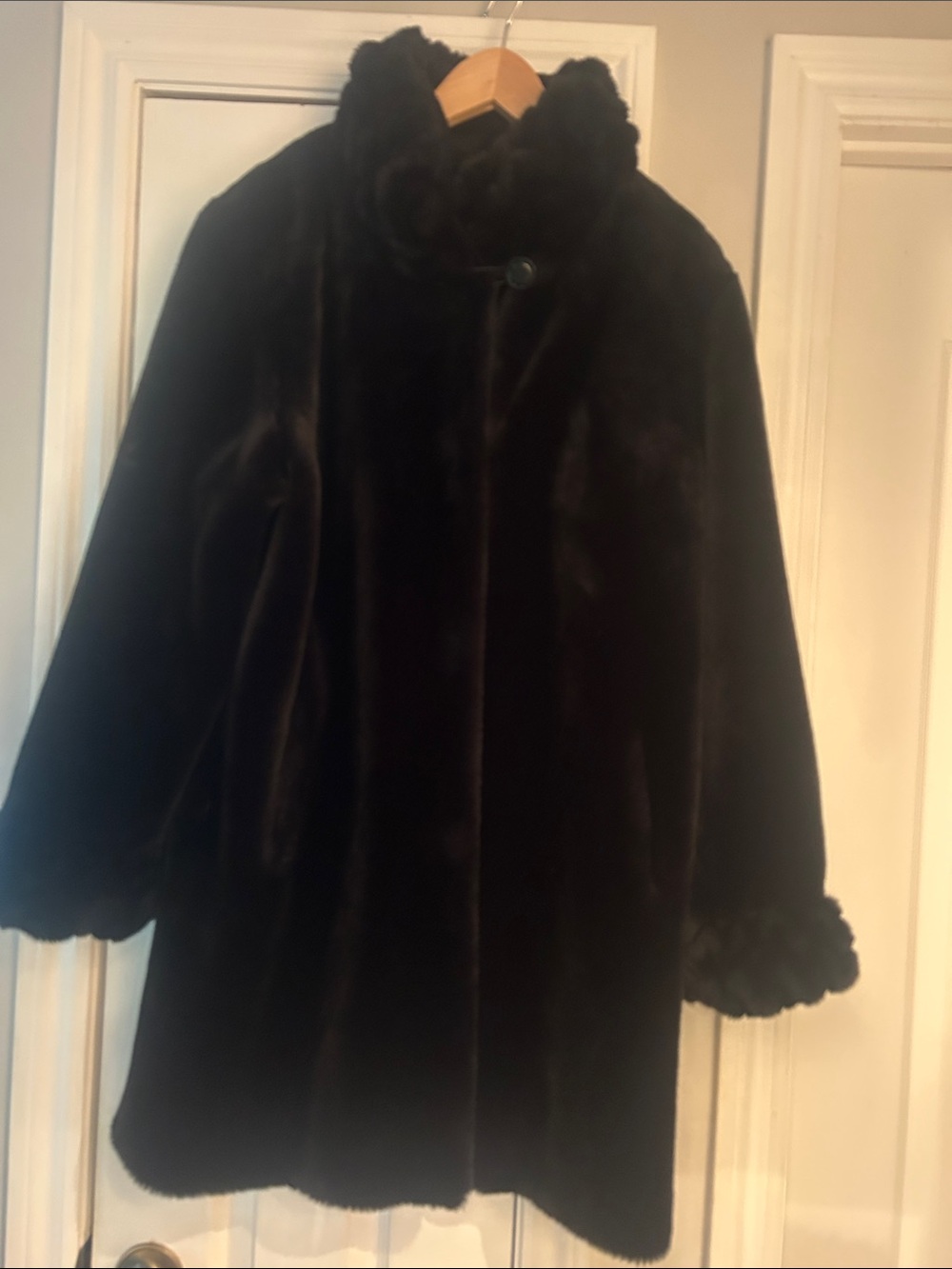 Luxurious Black Faux Fur Pea Coat - Classic Women's Outerwear